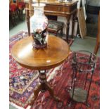 A metal stick stand, occasional table and a lamp (3) Condition Report: Available upon request