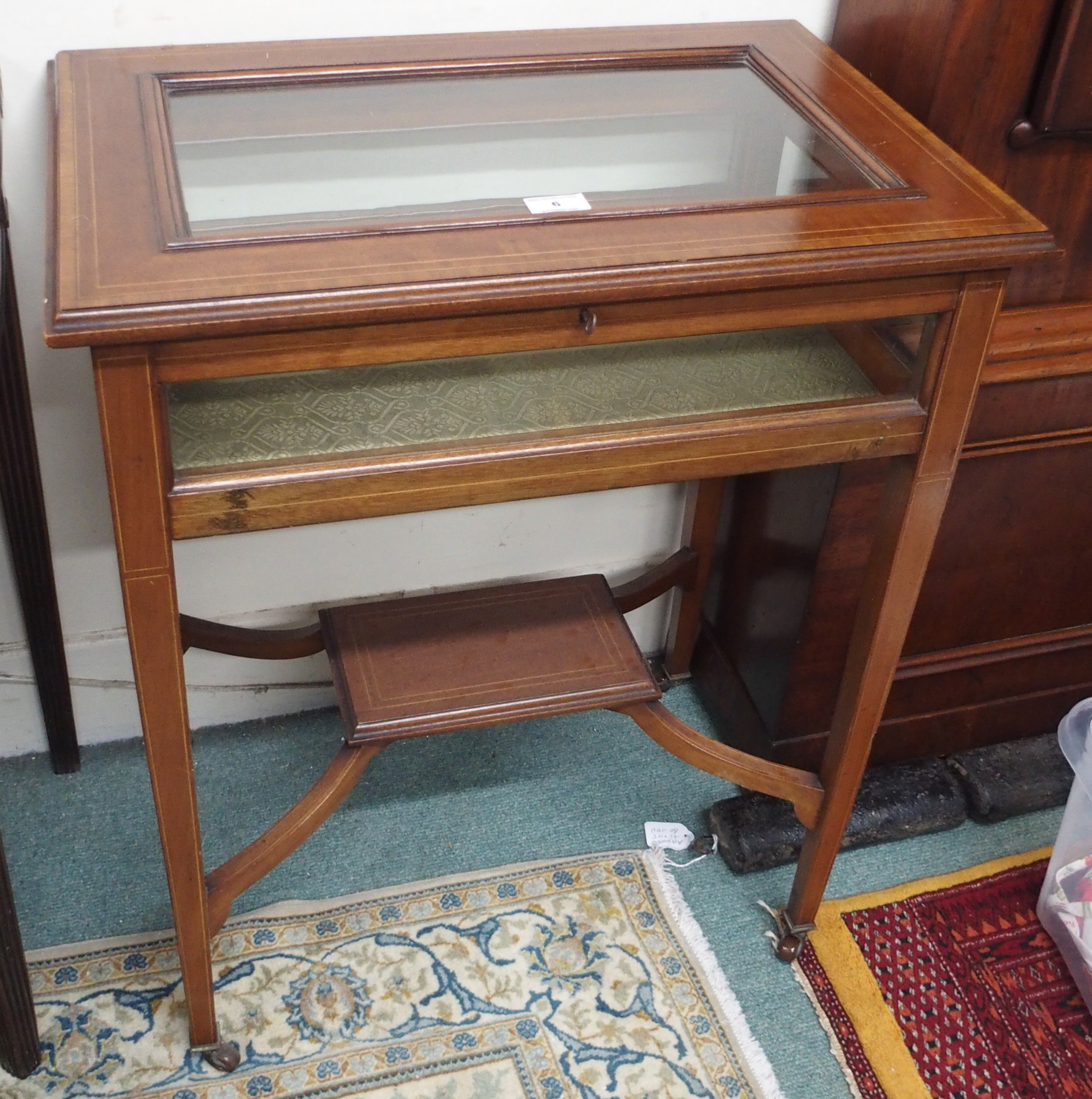 A mahogany inlaid bijouterie table, 72cm high x 60cm wide x 42cm deep Condition Report: Available