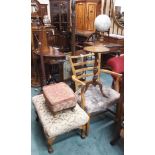 Two stools, chair, wine table and a standard lamp (5) Condition Report: Available upon request