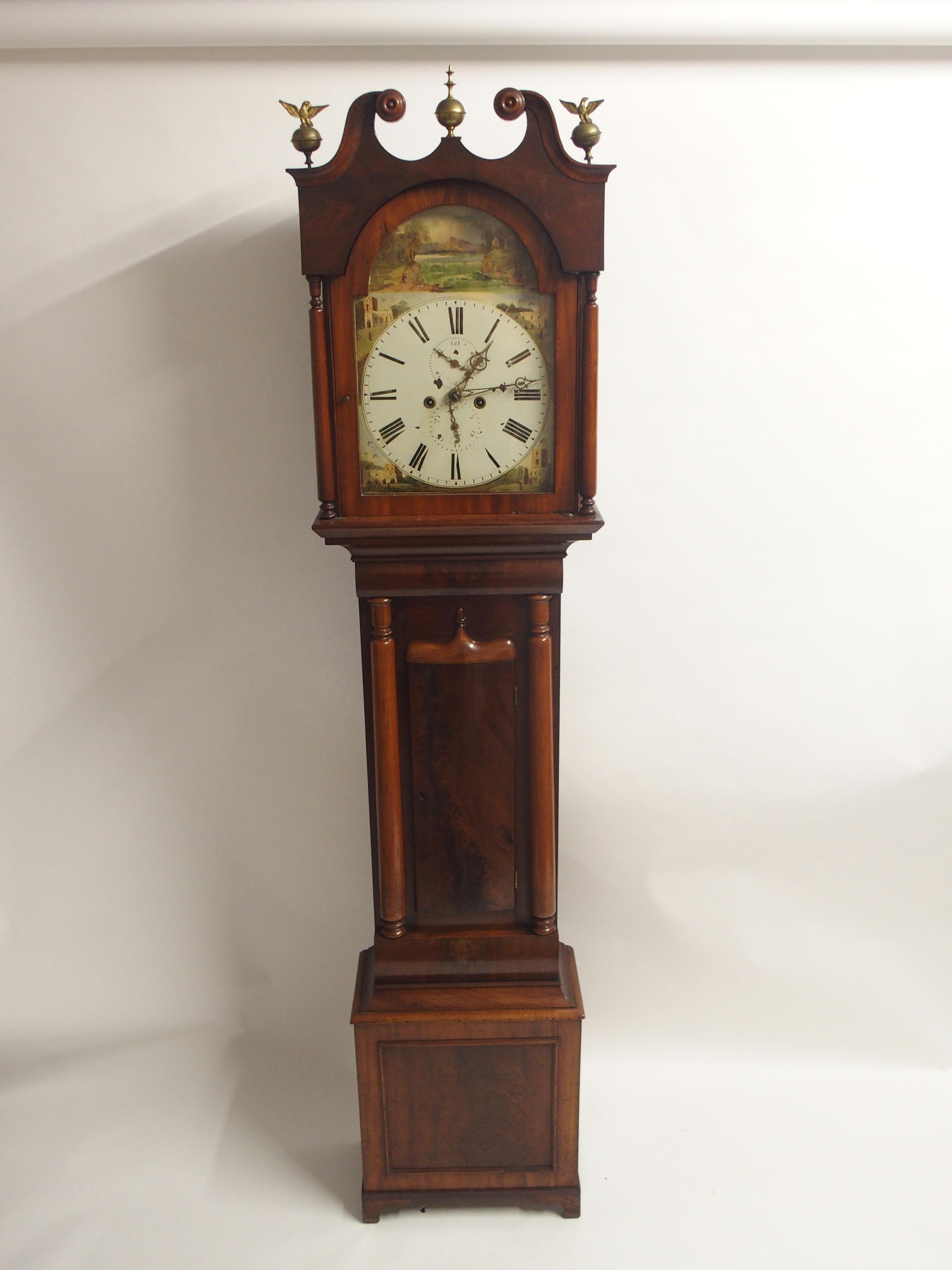 A mahogany longcase clock, with painted face Condition Report: Available upon request