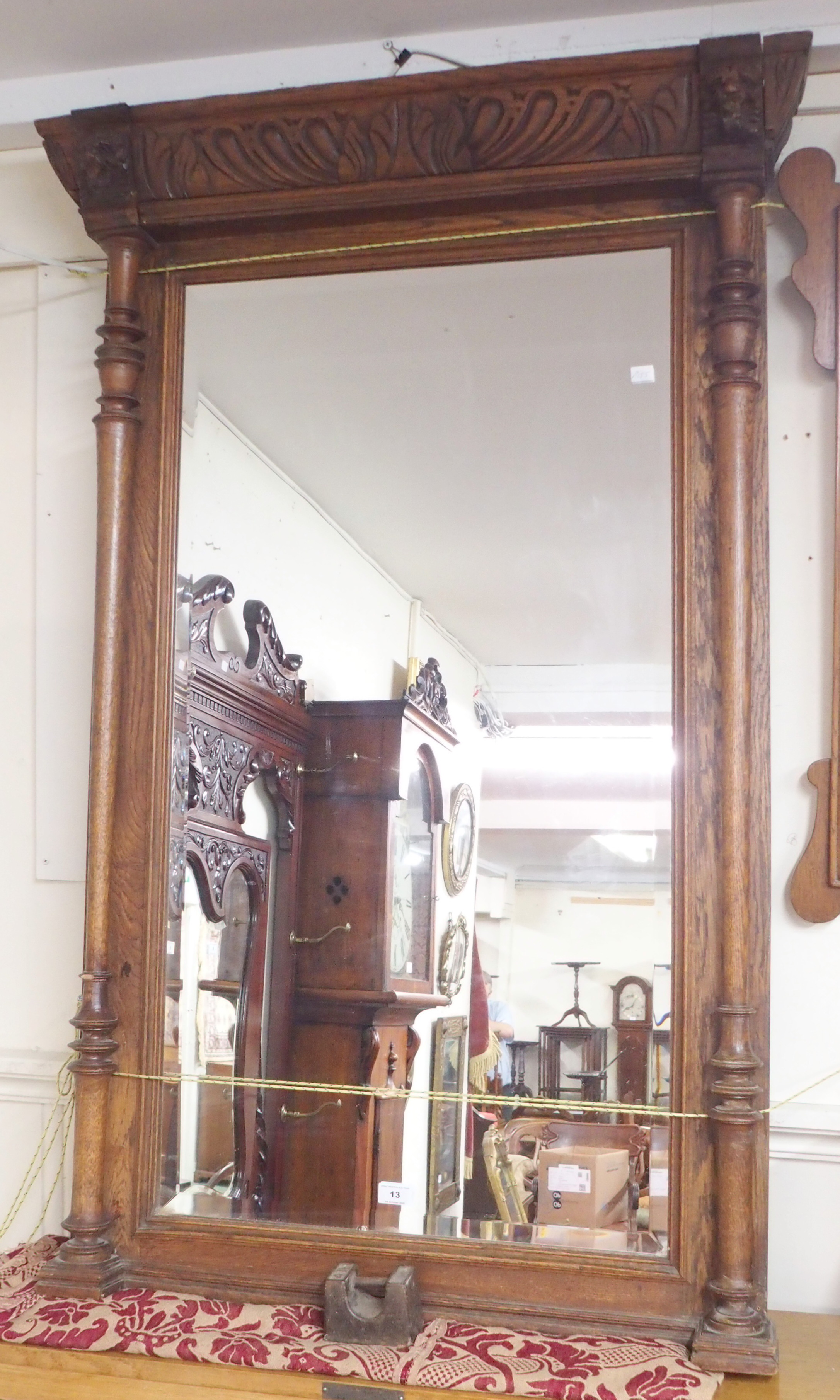 A carved oak overmantle mirror, two oval wall mirrors and a Georgian style oak wall mirror(4) - Image 2 of 2