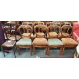 A set of four mahogany balloon back chairs, a set of four mahogany dining chairs and three Edwardian