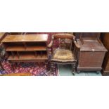 A Victorian tub chair, cabinet on stand and a lidded chest on stand (3) Condition Report: