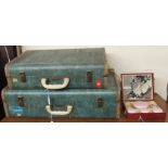 Two mid-Century suitcases and a vanity set (3) Condition Report: Available upon request