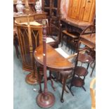 Two standard lamps, demi lune table, stool, firescreen, cake stand and a corner cabinet (7)