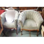 A pair of green upholstered armchairs and a frameless mirror (3) Condition Report: Available upon