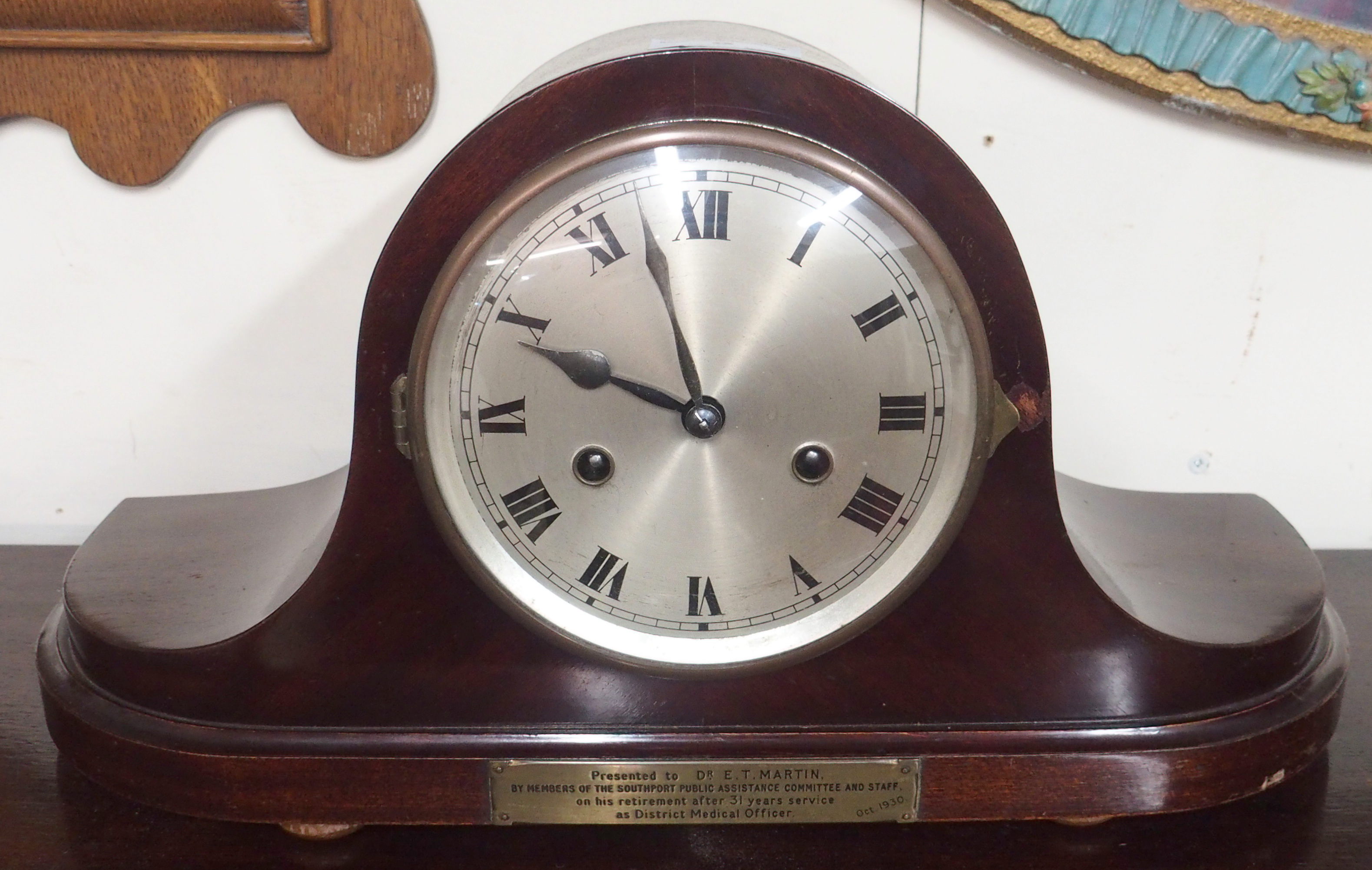 A 1930's mahogany mantle clock by R D Jones, Southport Condition Report: Available upon request