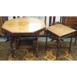 A mahogany octagonal inlaid window table and a mahogany side table (2) Condition Report: Available