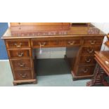 A mahogany twin pedestal desk with leather skiver, 77cm high x 126cm wide x 66cm deep Condition