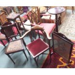 A corner chair, mahogany torchere, chair and a firescreen (4) Condition Report: Available upon