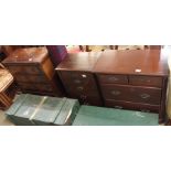 A dwarf mahogany four drawer chest, a dwarf mahogany five drawer chest and a reproduction two over