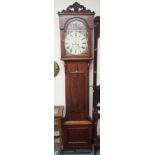A mahogany longcase clock with painted face, the four seasons, Burns and the muse, "J R & W Laing,