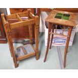 An oak stick stand and an oak plant stand (2) Condition Report: Available upon request