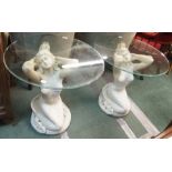 A pair of mermaid occasional tables with glass tops (2) Condition Report: Available upon request