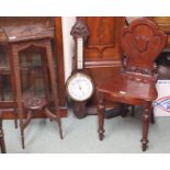 A mahogany hall chair, a carved plant stand and an oak barometer (3) Condition Report: Available