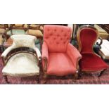 A Victorian mahogany spoon back armchair, a Victorian armchair and a tub chair (3) Condition Report: