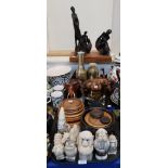 A collection of resin animal figures, hardwood stands, wooden animals etc Condition Report: