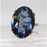 A 9ct gold London blue colour glass gem, finger size K1/2, weight 4.6gms Condition Report: Available