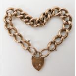 A 9ct gold curb chain bracelet with heart shaped clasp, weight 18.6gms Condition Report: Hollow