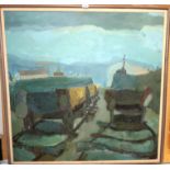 PAT MCCOY Carntyne coal trucks, monogrammed, oil on canvas, 102 x 102cm Condition Report: