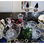 Four Edinburgh crystal thistle shaped champagne cocktail glasses, apair of ruby flashed and cut