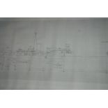 A collection of reproduction Admiralty blue prints for warships, Stanley Matthews signed poster