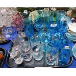 Assorted coloured drinking glasses including three flashed and cut glass hock glasses Condition