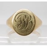 A 9ct gold monogrammed gents signet ring, size V, weight 6.8gms Condition Report: Available upon