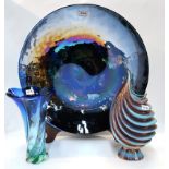A large art glass charger, a vase and a Italian pottery vase Condition Report: Available upon