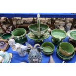 A collection of Eichwald pottery including a basket, tazza, jardinieres etc Condition Report: