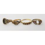 A 12ct gold Victorian gem set ring hallmarked Birmingham 1873 together wth three others (all af)