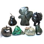 A collection of African green hardstone sculptures and others Condition Report: Available upon