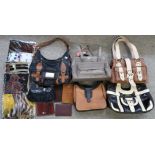 Assorted ladies handbags and new silk scarves Condition Report: Available upon request