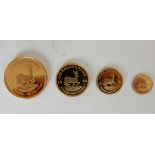 A South African 1990 gold proof four coin set comprising Krugerrand, 1/2 Krugerrand, 1/4