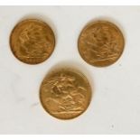 A gold full sovereign, 1893 with two gold half sovereigns, 1905 and 1914 (3) Condition Report: