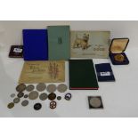 A lot comprising a Mary Queen of Scots Scottish Development Department medallion, a small quantity