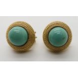 A pair of 18ct gold turquoise earrings, weight 12.4gms Condition Report: Available upon request