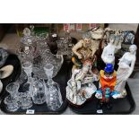 Assorted cut glass and crystal including a basket, cornucopia, Capodimonte figures etc Condition