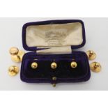 Three boxed 18ct gold shirt studs and two others weight 6.4gms, together with a collection of 9ct