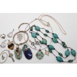 A large lapis lazuli pendant, two luckenbooths, turquoise beads and other items Condition Report: