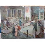 GLASGOW SCHOOL Street scene, oil on canvas, 76 xx 102cm, ceramic panel, textile and nude, oil on