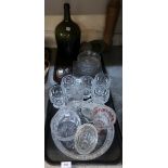 A large green glass bottle, assorted drinking glasses, etc Condition Report: Not available for