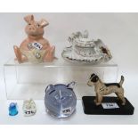 A cold painted figure of a terrier, a Wade Natwest pig bank and other items Condition Report:
