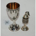 A lot comprising an Israeli sterling silver goblet and a white metal chess piece, the goblet 13.