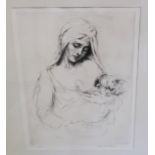 ARTHUR HEINTZELMAN Madonna and child,signed etching, 30 x 23cm and a portrait head, 30 x 24cm