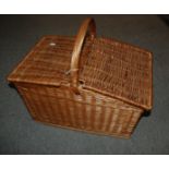 A whicker picnic basket, another basket and brass ware Condition Report: Available upon request