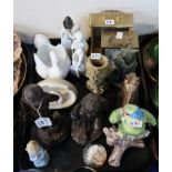 A Naples white glazed cherub group, a pottery parrot, clocks, figures etc Condition Report:
