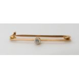 A yellow metal old cut diamond set bar brooch diamond estimated approx 0.20cts, weight 2.3gms