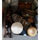 Assorted tribal ornaments, a drum and other items Provenance - The Estate of the late Tom H.