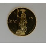 A Maltese gold £50 coin, 1972, 30gms approx Condition Report: Available upon request